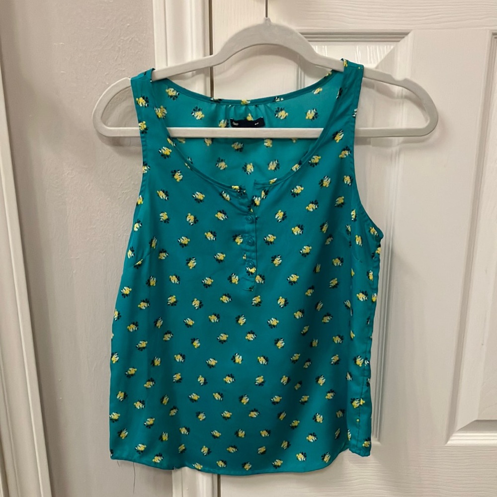 Pretty floral turquoise and yellow blouse tank